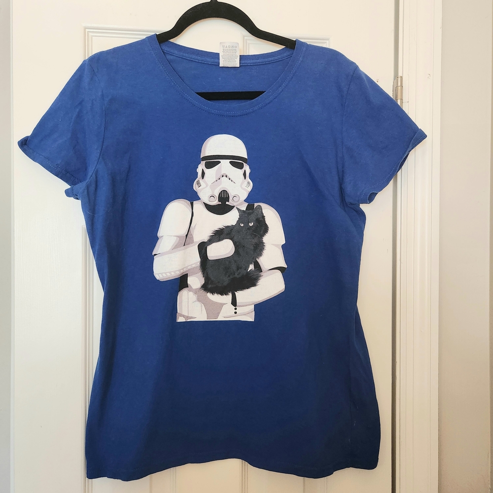 Star Wars Cat Blue Cotton T-Shirt Sz L